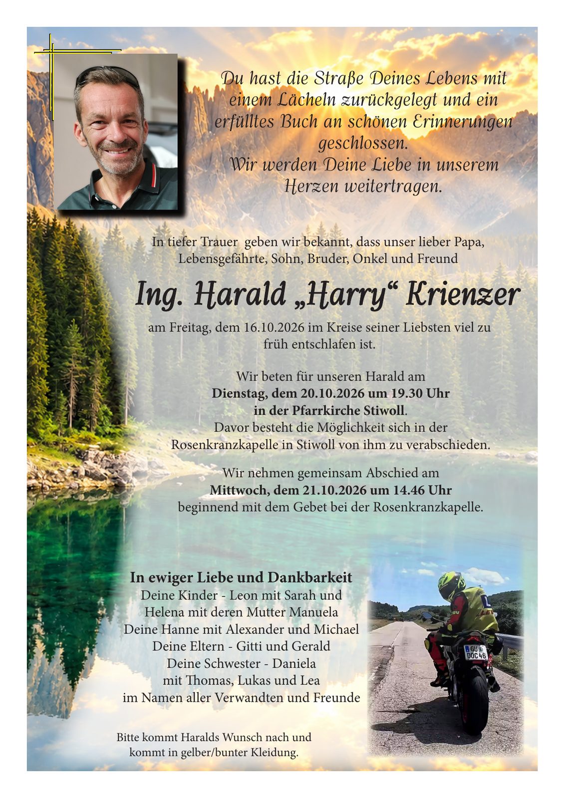 Parte von Ing. Harald „Harry“ Krienzer, verstorben am 16. Oktober 2026